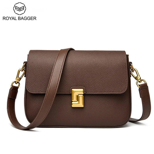 Royal Bagger Shoulder Crossbody Bags for Women Genuine Cow Leather Fashion Simple Commuter Underarm Small Square Bag