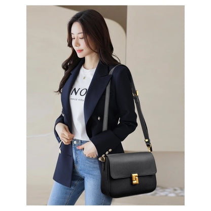 Royal Bagger Shoulder Crossbody Bags for Women Genuine Cow Leather Fashion Simple Commuter Underarm Small Square Bag