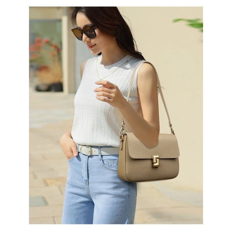 Royal Bagger Shoulder Crossbody Bags for Women Genuine Cow Leather Fashion Simple Commuter Underarm Small Square Bag