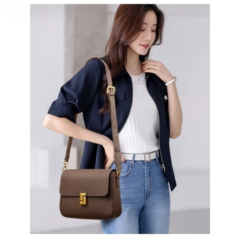 Royal Bagger Shoulder Crossbody Bags for Women Genuine Cow Leather Fashion Simple Commuter Underarm Small Square Bag